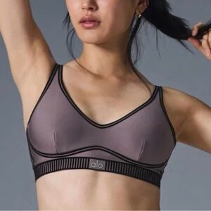 ALO Yoga Airlift Line Up Bra in raisinette color